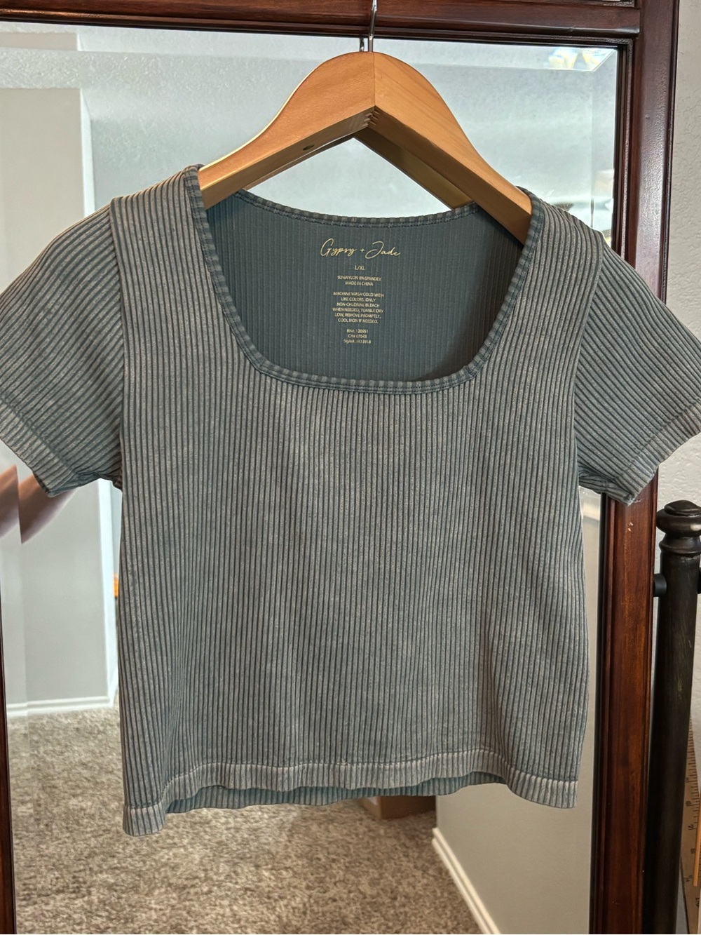 Gypsy + Jade Sage Green Ribbed Knit Square Neck Cropped Top Women's L/XL